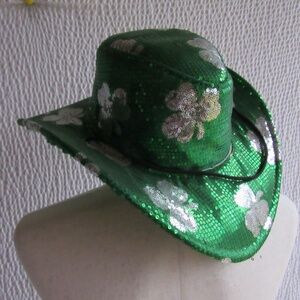 St. Patrick's Day Sequin Adult Cowboy Hat Green and Gold Lucky Shamrock Clover